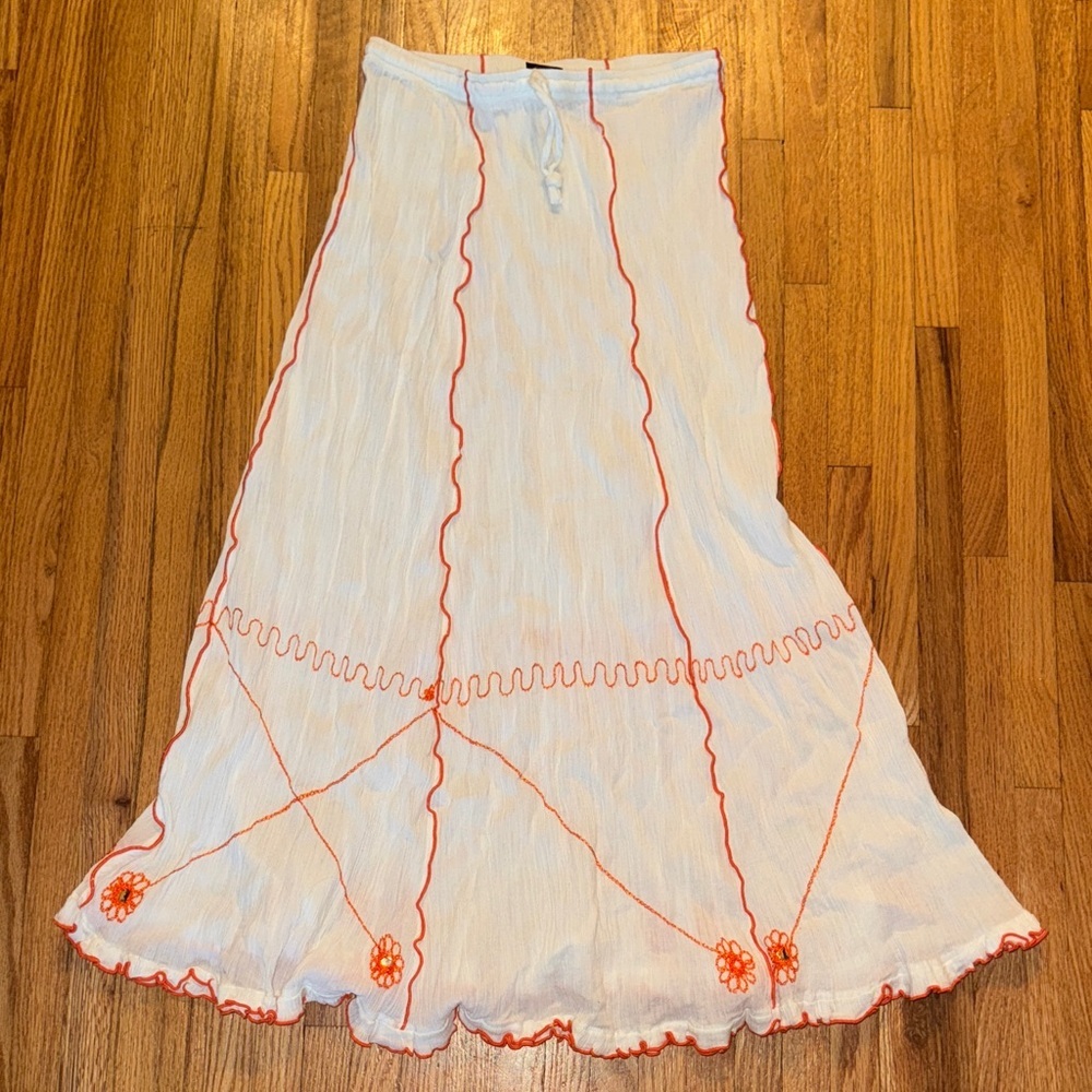 Ingear White Maxi Skirt with Orange Accents